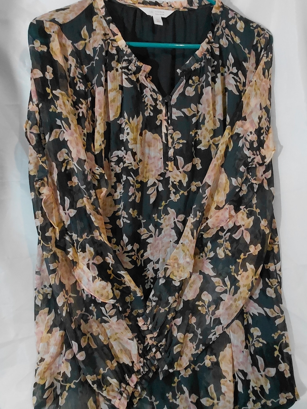 LC Lauren Conrad Black Floral Blouse with Pink & Cream Blooms - Picture 6 of 15
